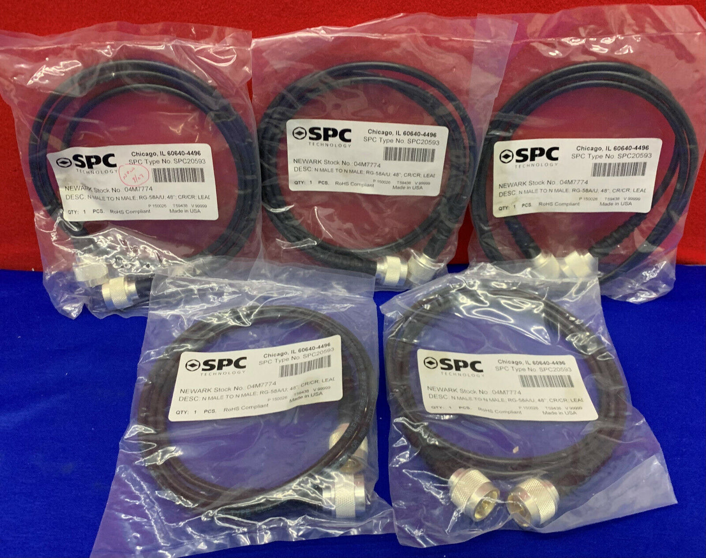 Lot of 5 - SPC Technology (Amphernol Similar) SPC20593 RG58 RG-58A/U N