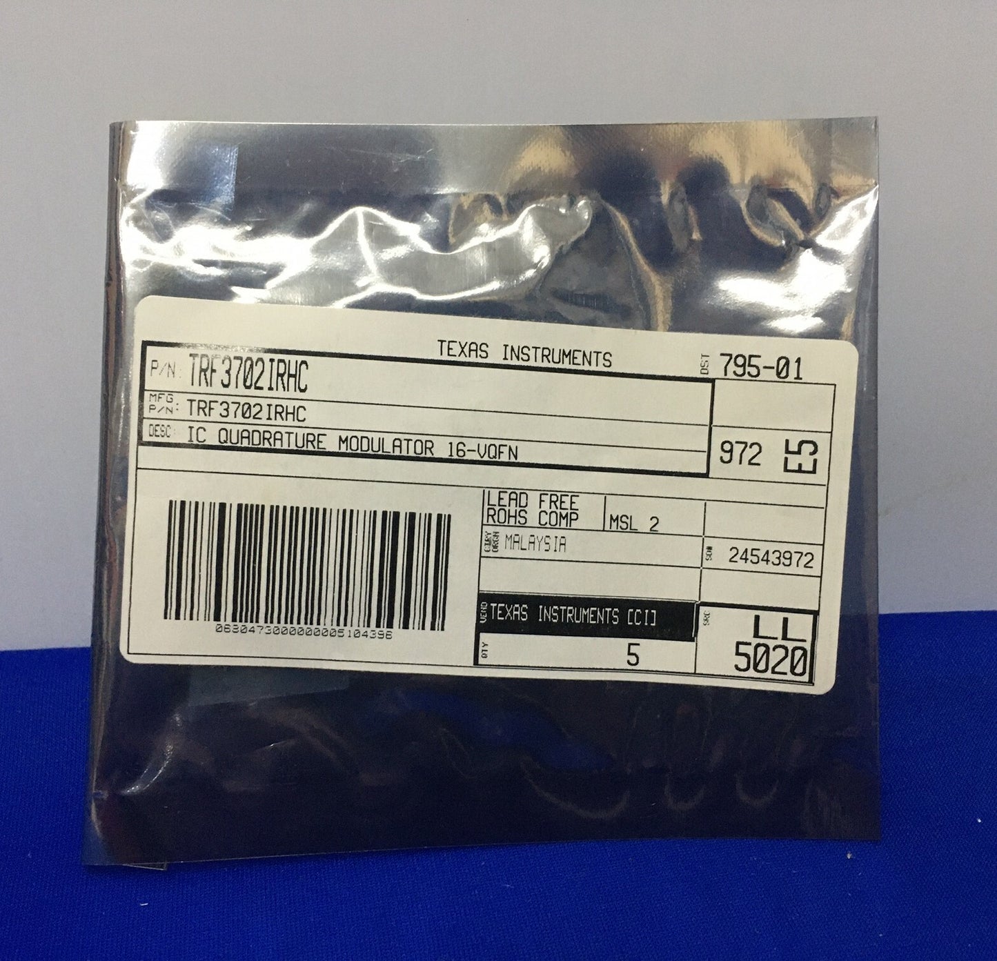 1 paquet de 5 - Modulateur en quadrature Texas Instruments TRF3702IRHC IC 16-VQFN