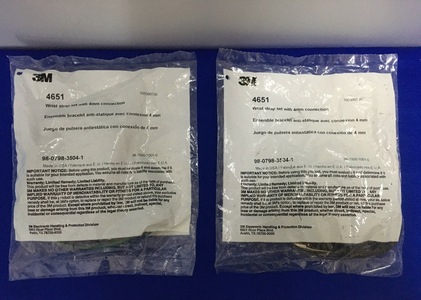 LOT DE 2 - 3M 4651 020390735 98-0798-3504-1 ENSEMBLE DE BRACELETS AVEC CONNEXION 4 mm