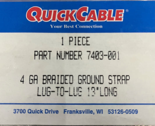 QUICK CABLE ® 4 GA GEFLOCHTENES ERDUNGSBAND 7403-001 LUG-TO-LUG 13” LANG - MENGE 2