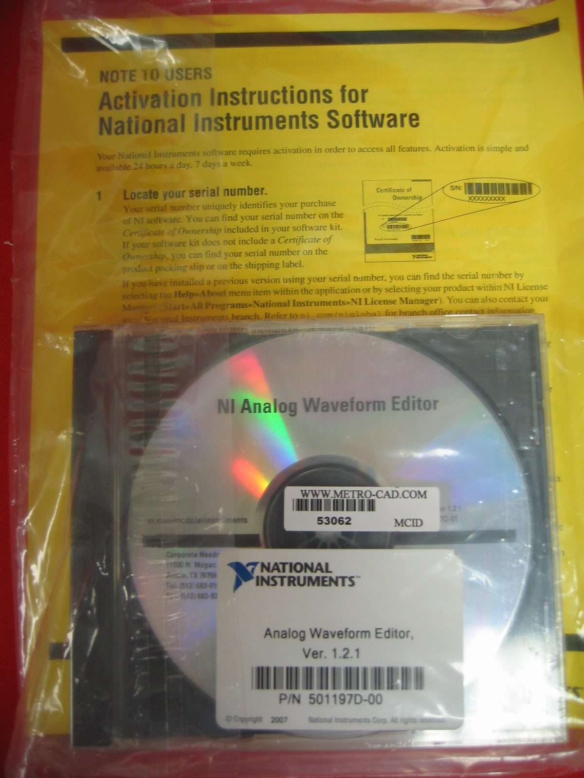 NATIONAL INSTRUMENTS 501197D-00 NI-ANALOG WAVEFORM EDITOR VER 1.2.1 