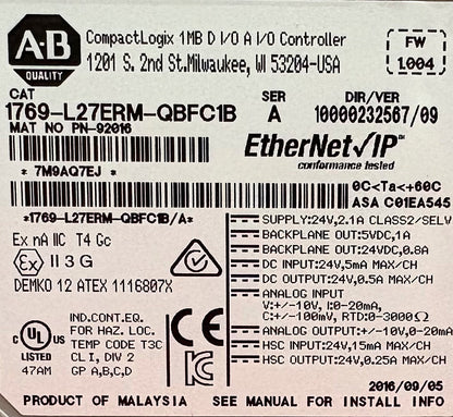 Allen-Bradley AB 1769-L27ERM-QBFC1B PN 92016 SER A CONTROLLER - PARTS/REPAIR