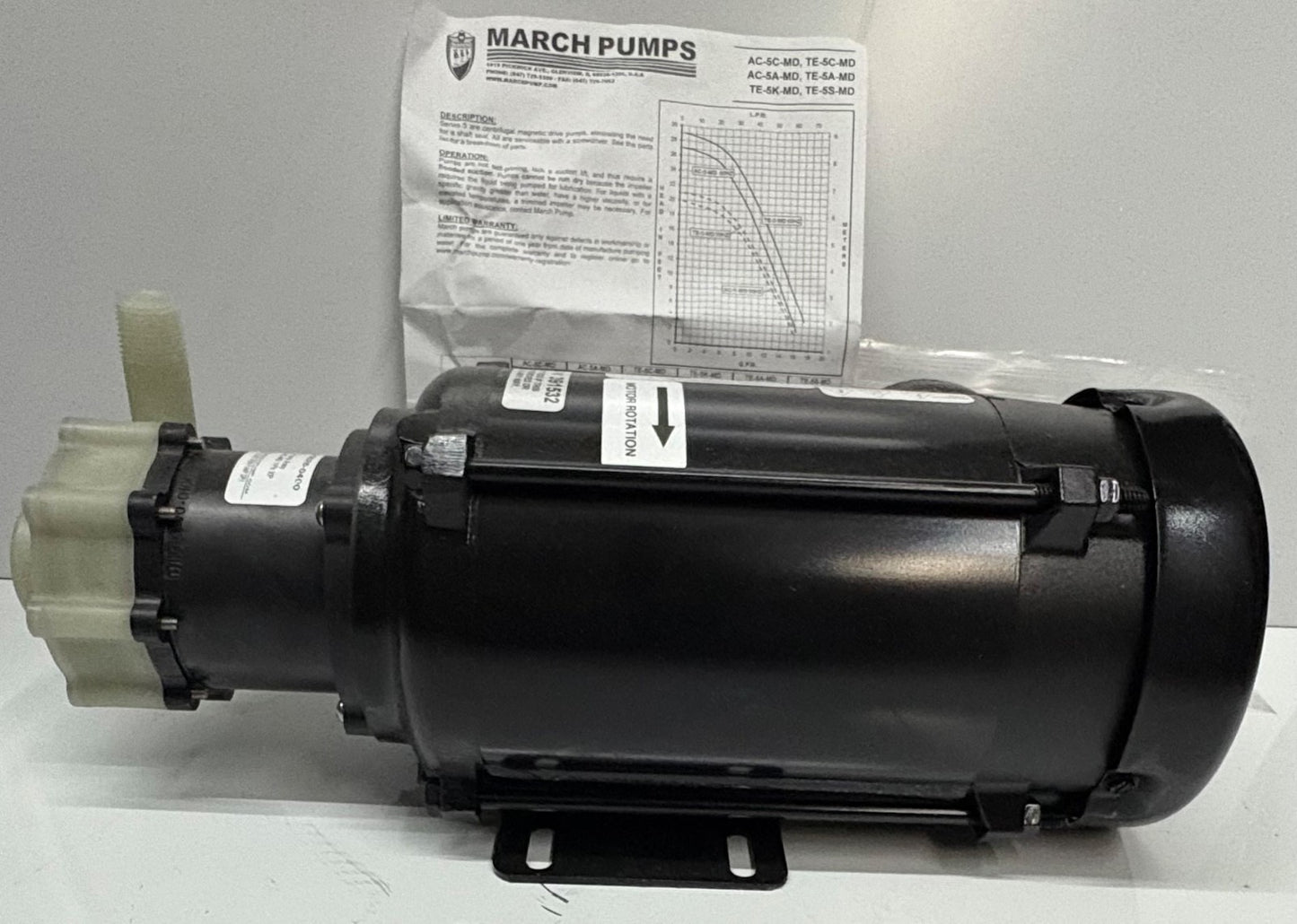 MARCH PUMPS TE-5C-MD 1 PH SN 391532 XP 0150-0026-0400 W/ BALDOR MOTOR CC-550712