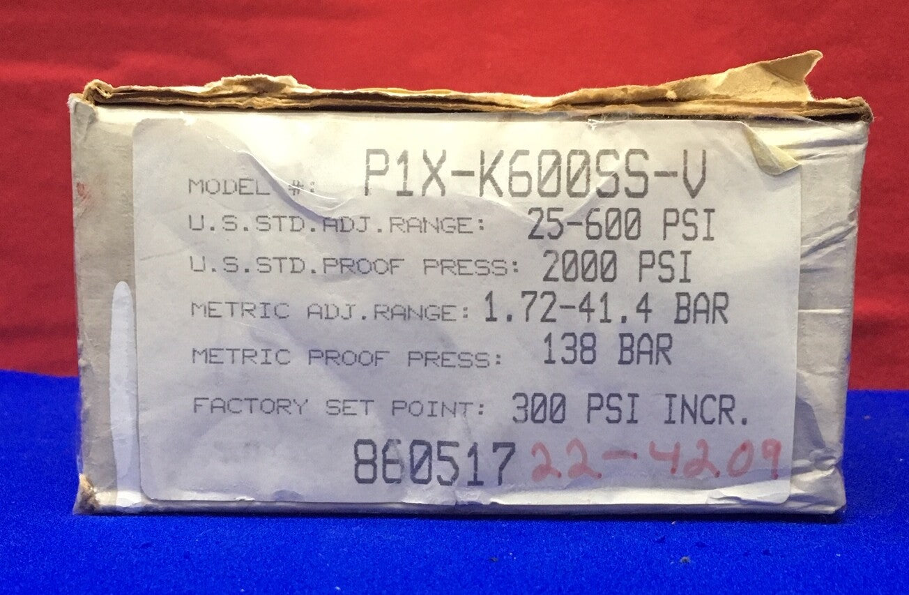 TRANSAMERICA DELAVAL BARKSDALE CONTROLS P1X-K600SS-V PRESSOSTAT
