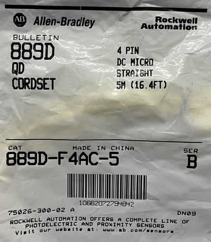 AB ALLEN BRADLEY 889D-F4AC-5 Ser. b 889D QD コードセット 4 ピン DC マイクロ 5M (16.4FT)