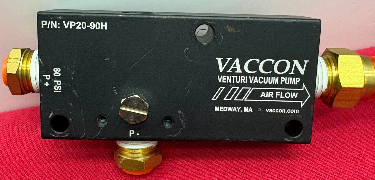 VACCON VP20-90H VACUUM SINGLE STAGE VENTURI VACUUM PUMP 28” Hg 80 PSI 1.8 SCFM
