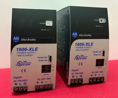 LOT OF 2 AB ALLEN BRADLEY 1606-XLE480EP SER A POWER SUPPLY 1-PHASE 24V 20A 480W