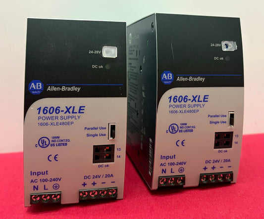 LOT OF 2 AB ALLEN BRADLEY 1606-XLE480EP SER A POWER SUPPLY 1-PHASE 24V 20A 480W