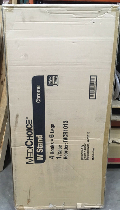 OWENS AND MINOR MEDICHOICE ® IVCR1013 IV STAND CHROME 4 HOOKS 6 LEGS