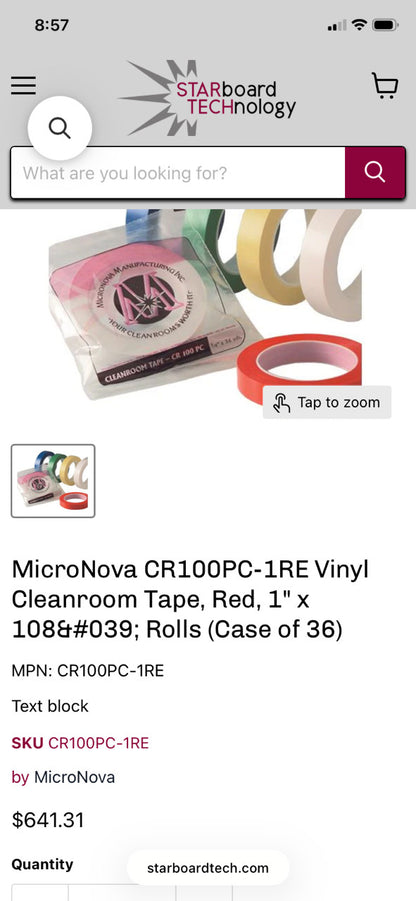MICRONOVA CR100PC-1RE / CR100PC RED VINYL CLEANROOM TAPE   1" X 36YDS