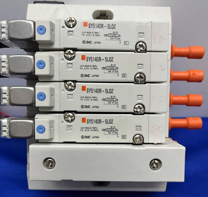 SMC 5000 SERIES SS5Y5-1010983-01-3 MANIFOLD SY5140R-5LOZ SOLENOID VALVES - QTY 2