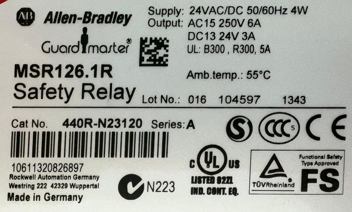 Allen Bradley AB 440R-N23120 SER. A GUARDMASTER ® MSR126.1R SAFETY RELAY