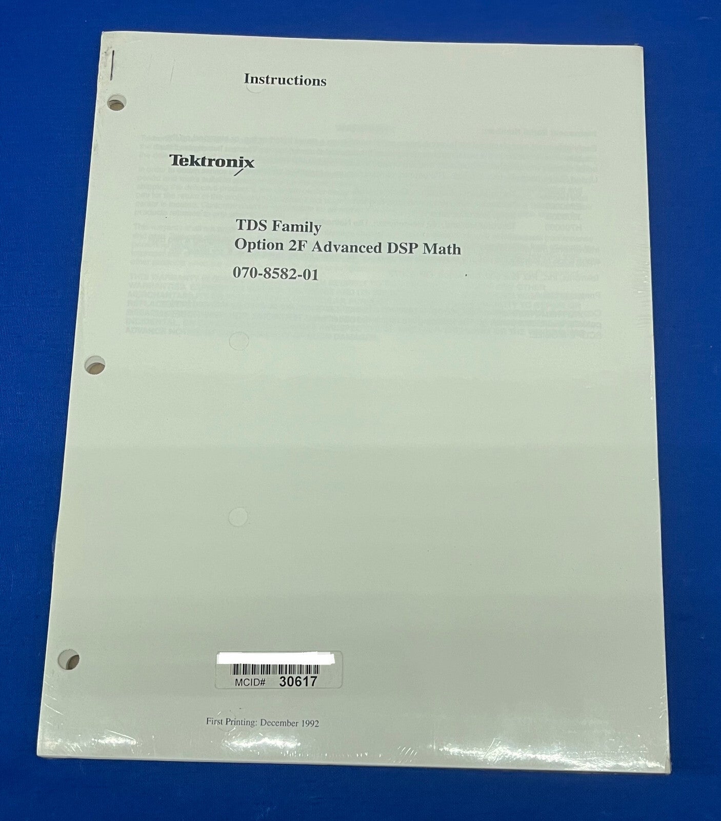 TEKTRONIX TDS ファミリー オプション 2F 高度 DSP 演算命令 070-8582-01 