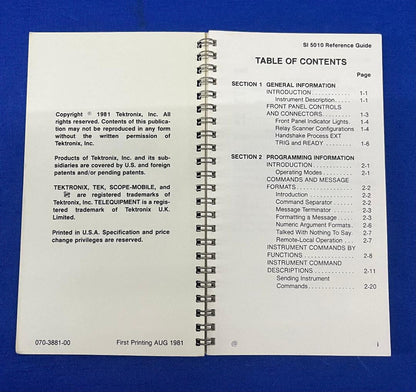 MANUAL DE INSTRUCCIONES DEL ESCÁNER PROGRAMABLE TEKTRONIX SI 5010 070-3881-00 