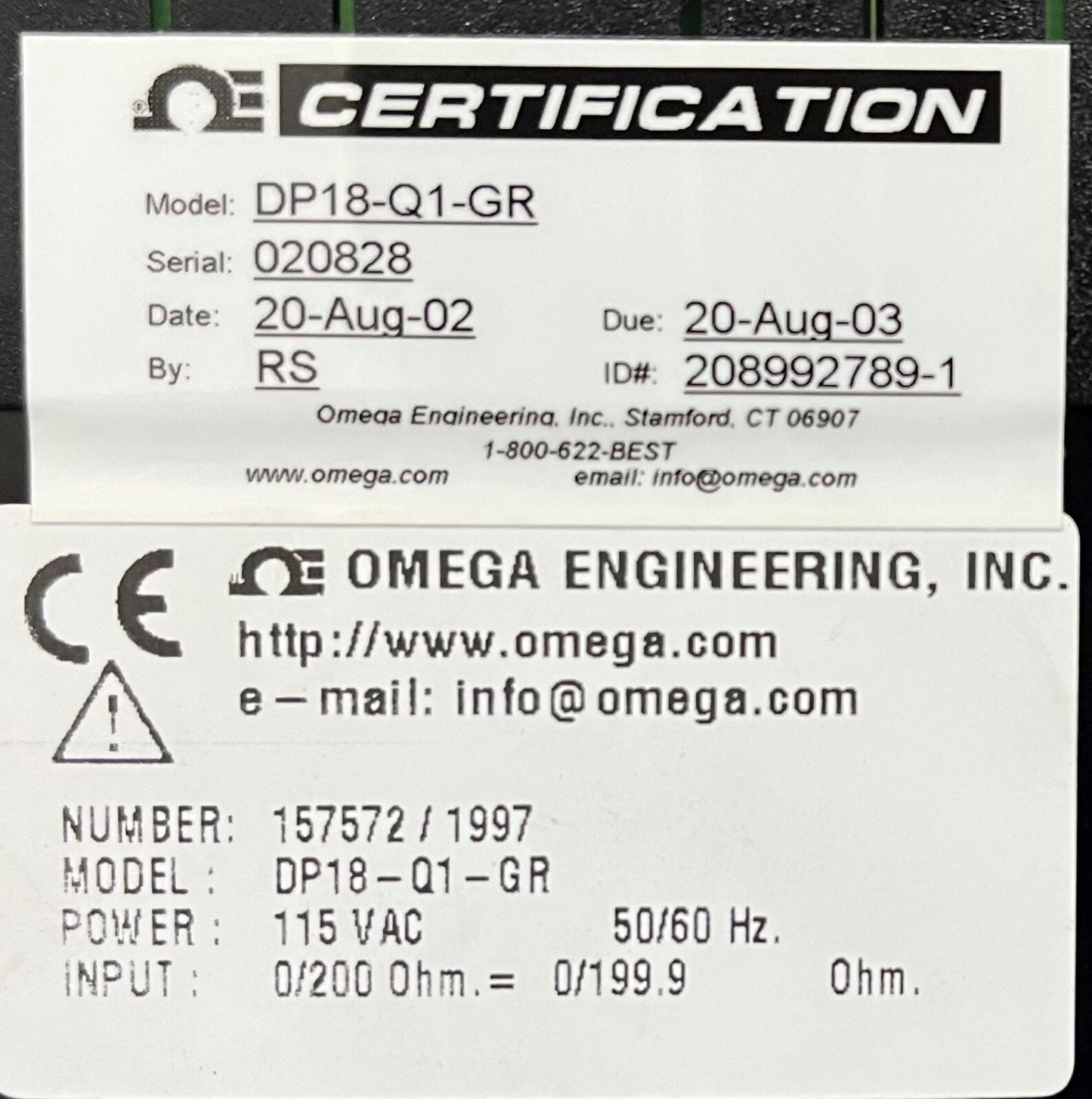 Ohmímetro de panel digital modelo base DP18-Q1-GR-R2 de Omega DP18-Q