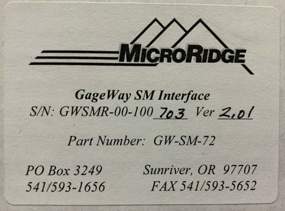 GAGEWAY / MICRORIDGE GW-SM-72 VERSION SM SINGLE GAGE INTERFACE