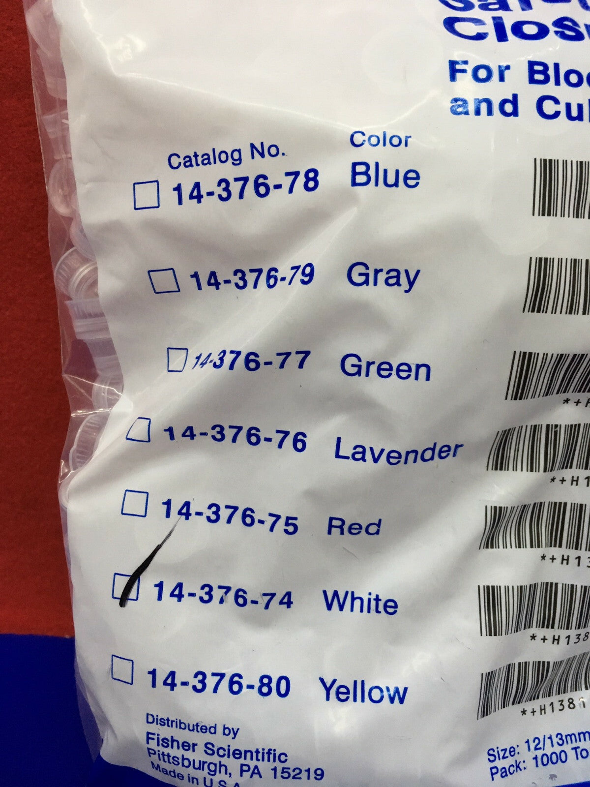 1 PACKAGE - FISHER SCIENTIFIC SAFETY CLOSURES 14-376-74 WHITE SIZE:12/13mm