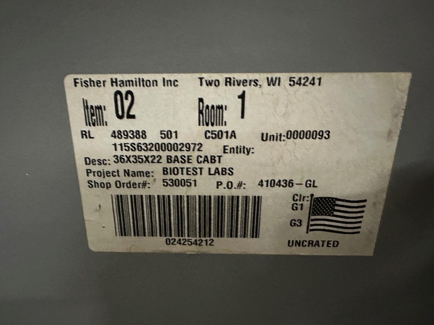 FISHER HAMILTON SINK AND BASE COMBO GRAY BASE WITH WHITE DOORS 36" X 35" X 22"