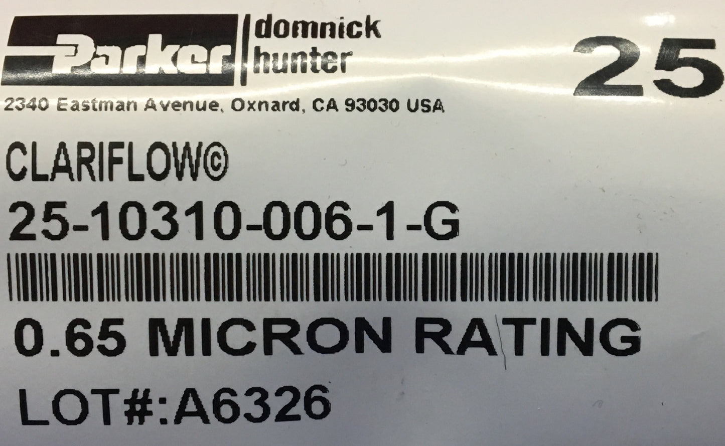 PARKER DOMNICK HUNTER 25-10310-006-1-G PLEATED MEMBRANE FILTER CARTRIDGE