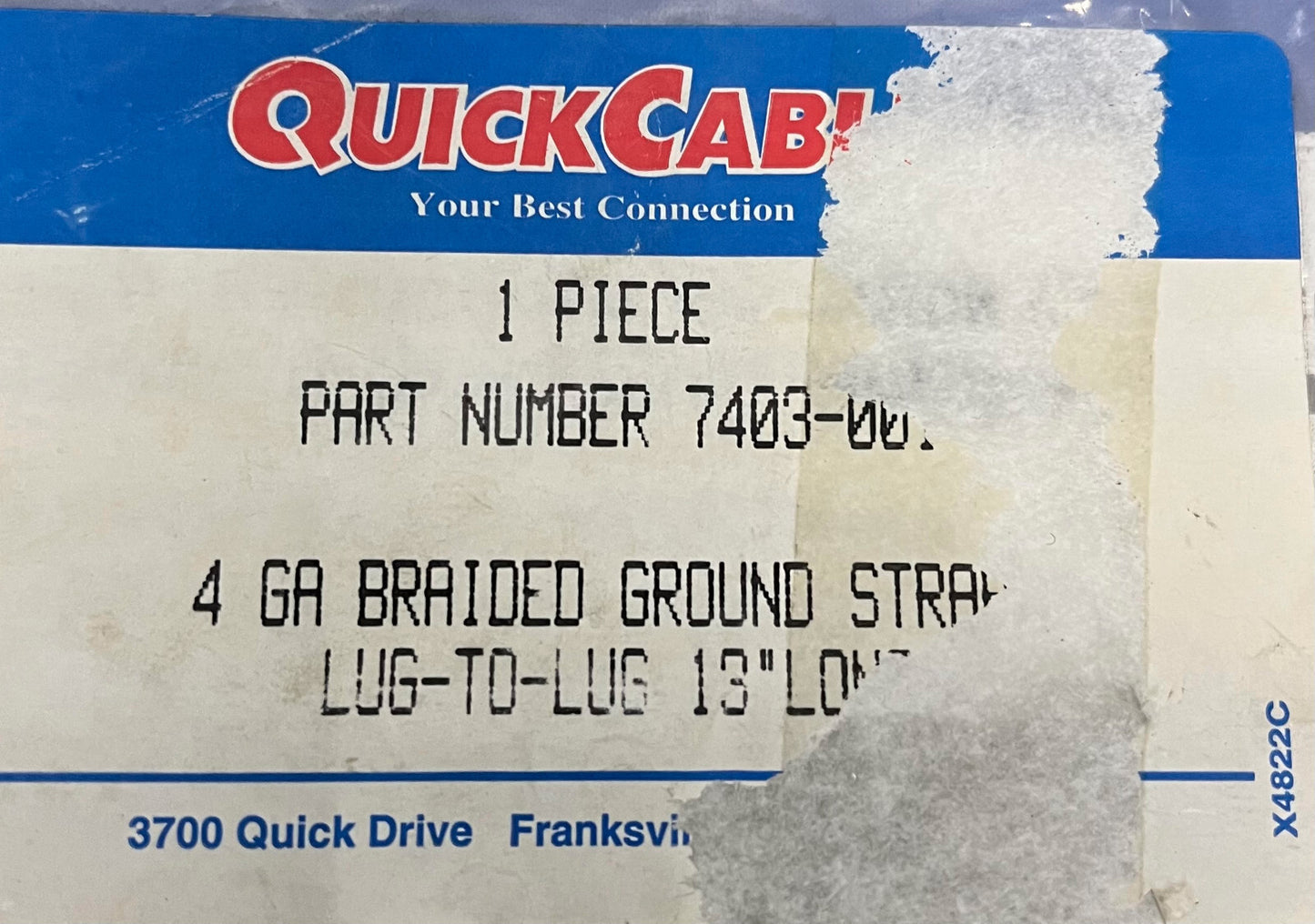 QUICK CABLE ®  4 GA BRAIDED GROUND STRAP 7403-001 LUG-TO -LUG 13” LONG - QTY 2