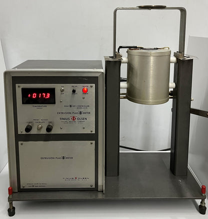 TINIUS OLSEN, EXTRUSIE PLASTOMETER, UNIT GAAT AAN EN WARMTE, MAAR KAN NIET TESTEN