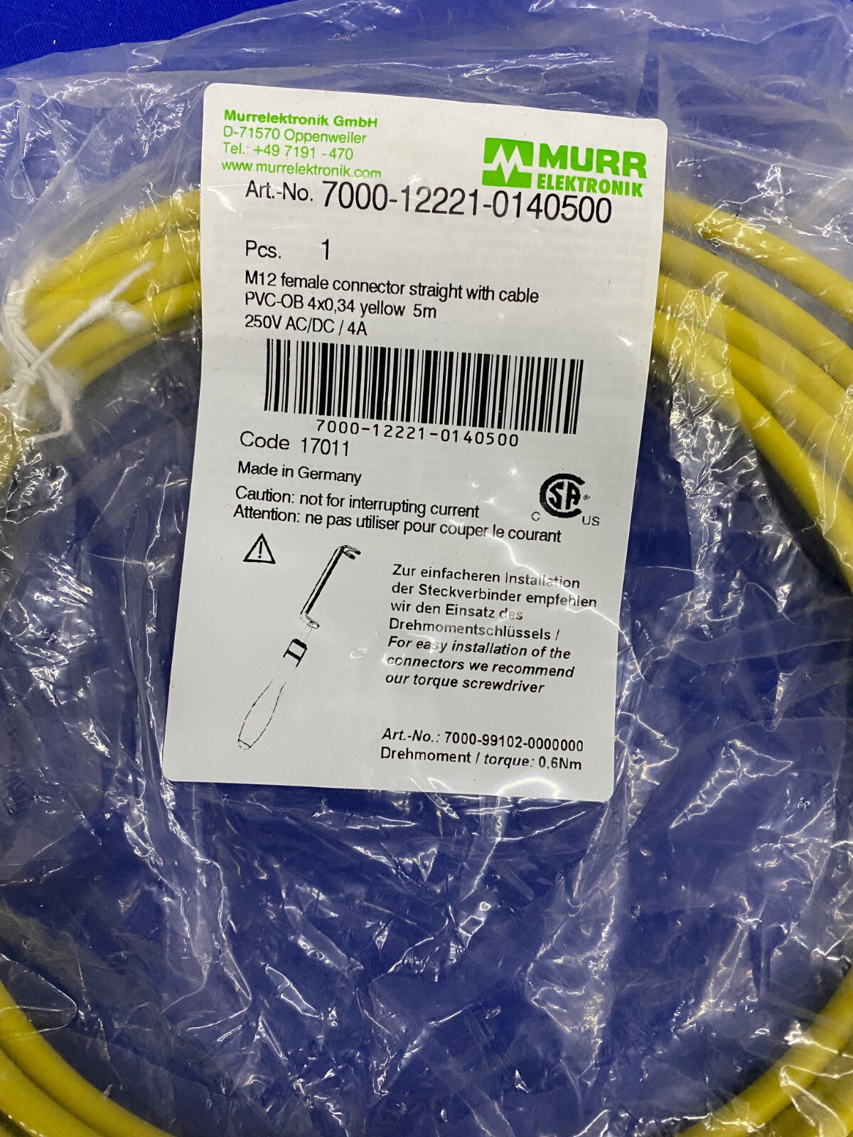 MURR ELEKTRONIK 7000-12221-0140500 CONNETTORE FEMMINA M12 DRITTO - LOTTO DA 2