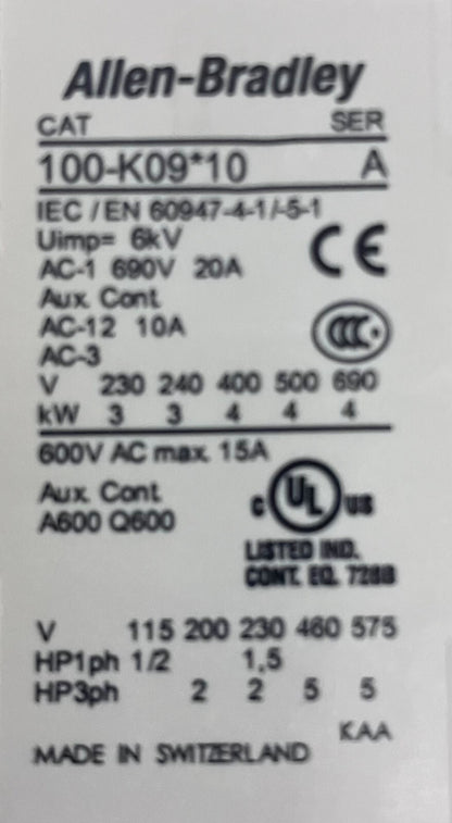 ALLEN BRADLEY, AB, ALLEN-BRADLEY 100-K09*10 SER A CONTATTORI LOTTO DI 2