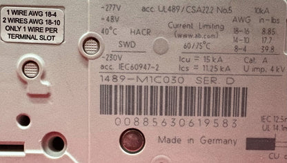 AB 1489-M1C030 SINGLE POLE CIRCUIT BREAKER -2 EATON  Z-SVUL-16/1P-1TE/6 -  QTY 2