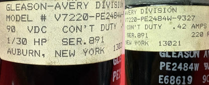 GLEASON-AVERY  V-D.C. GEARMOTOR  V7220-PE2484W-9327 1/30HP 220 RPM