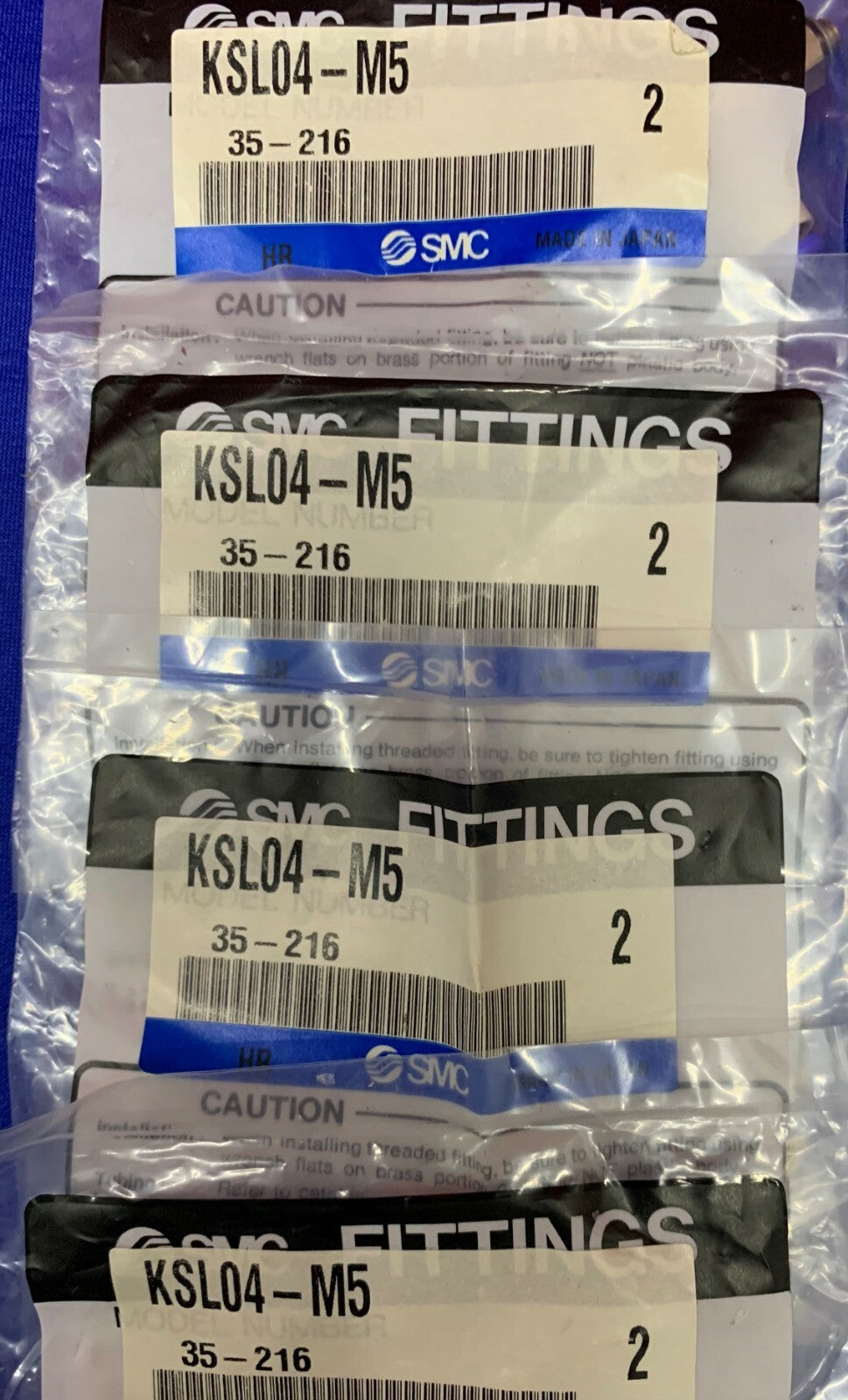 Lot of 4 Bags (Qty 2 per Bag) SMC KSL04-M5  Pneumatic Elbow Fittings