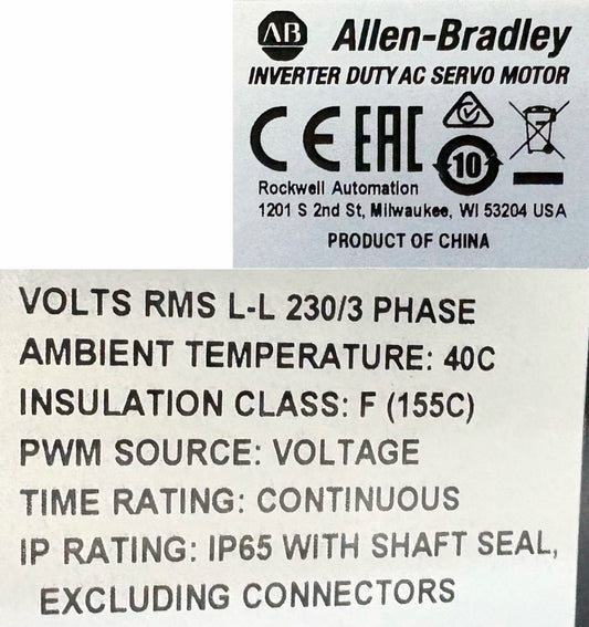 AB ALLEN BRADLEY TLY SERVO MOTOR TLY-A220P-BJ64AA SER B PN-129710 5000 RPM