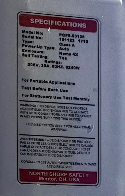 NORTH SHORE SAFETY LINEGARD® PGFS-93135 GROUND FAULT CIRCUIT INTERRUPTER