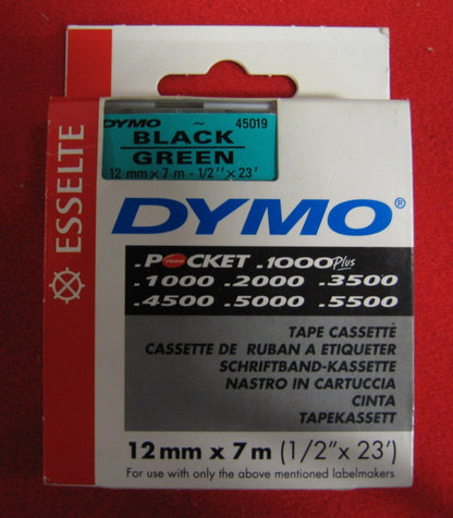 ESSELTE DYMO TAPE CASSETTE BLACK/GREEN 45019 LABELS CARTRIDGE