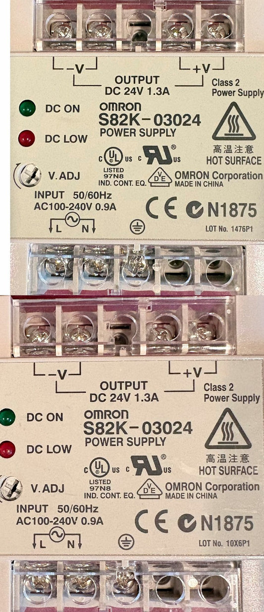 OMRON S82K-03024 POWER SUPPLY N1875 INPUT: AC100-240V OUTPUT: 24VDC -1 LOT QTY 2
