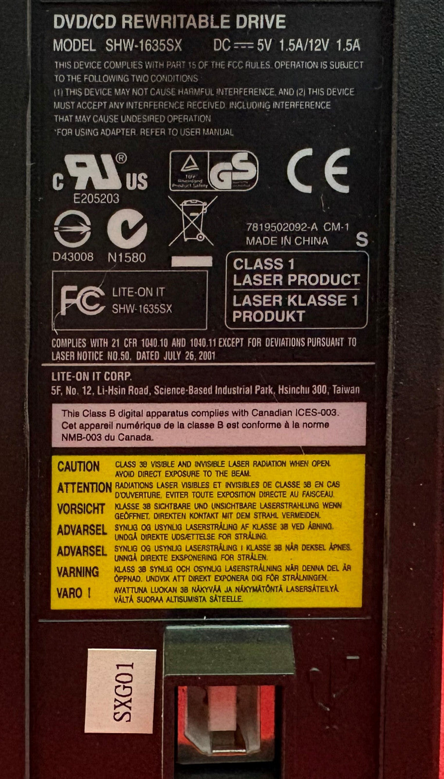 LITE-ON SHW-1635SX DVD/CD RE-WRITABLE DRIVE R/RW R DL COMPACT DISC / RW DVD+R DL