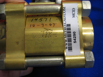 WHITEY 3 PIECE 60 SERIES BRASS BALL VALVE B-65TF16