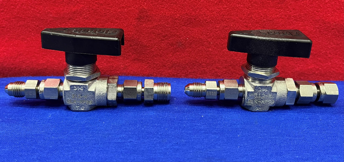 Lotto di 2 valvole a sfera FLOLOK in acciaio inossidabile 312-K-BLK-XP98