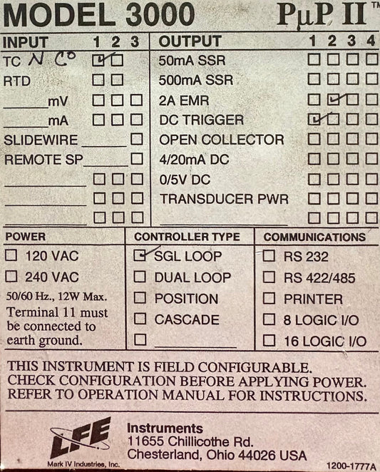 LFE PuP II TEMPERATURE CONTROL MODEL 3000  SGL LOOP PARTS / REPAIR