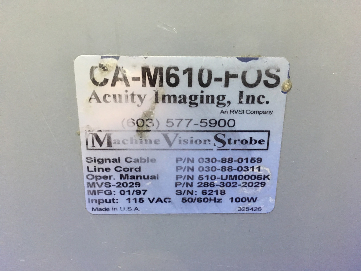 ACUITY IMAGING RVSI CA-M610-FOS マシンビジョンストロボ