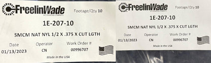FREELINWADE TUBING NYLON 1/2" X .375" NATURAL 1E-207-10 - 4 PKGS / 10' EA