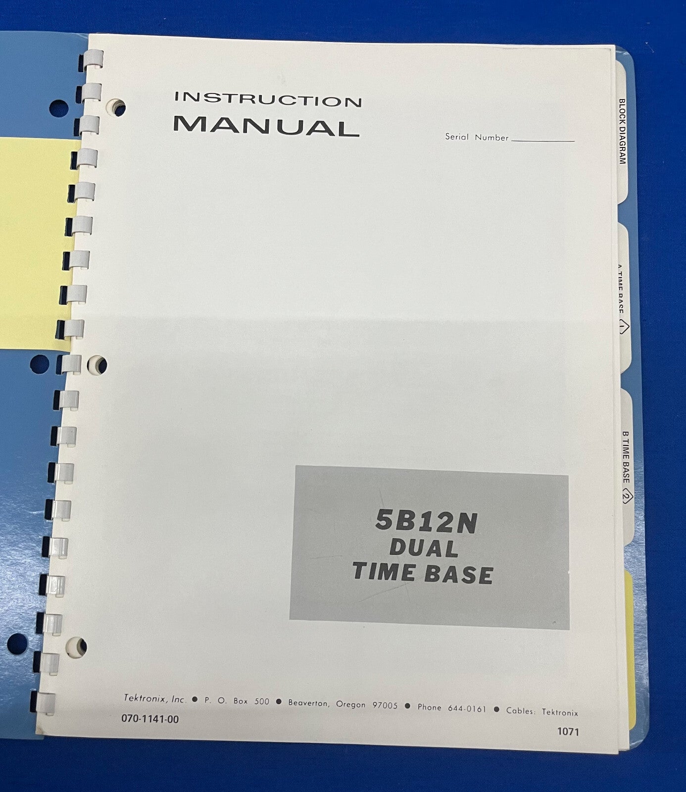 TEKTRONIX 5B12N DUAL TIME BASE INSTRUCTION MANUAL 070-1141-00