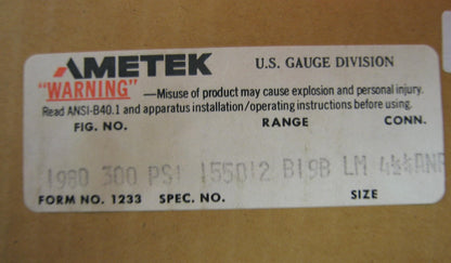 AMTEK US GAUGE DIVISION PSI SOLFRUNT USG 1980 300 PSI 155012B198 LM 4 1/2 1/4