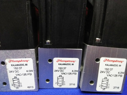 1 LOT QTY 3 HUMPHREY 153-37-24VDC 153 37 24VDC PNEUMATIC DIRECTIONAL 3-WAY VALVE