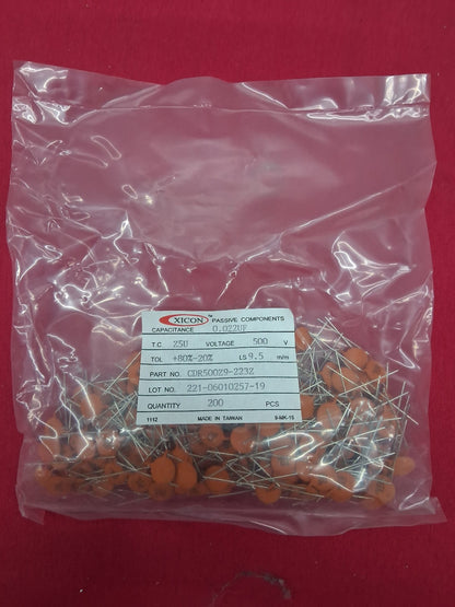XICON  CDR500Z9-223Z  CAPACITANCE 0.022UF  T.C. Z5U  500V - 1 PKG QTY 200