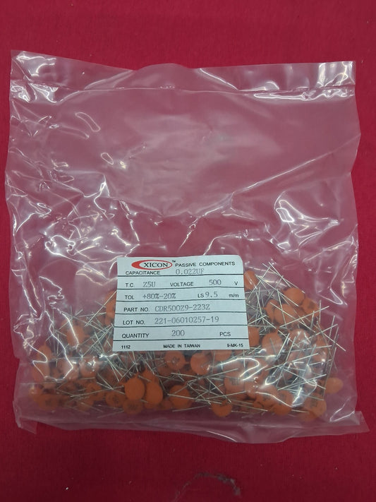 XICON  CDR500Z9-223Z  CAPACITANCE 0.022UF  T.C. Z5U  500V - 1 PKG QTY 200