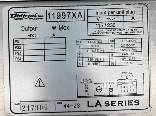 DELTRON POWER PRODUCTS LA シリーズ 11997XA 電源ラックマウント (1 つ欠品)