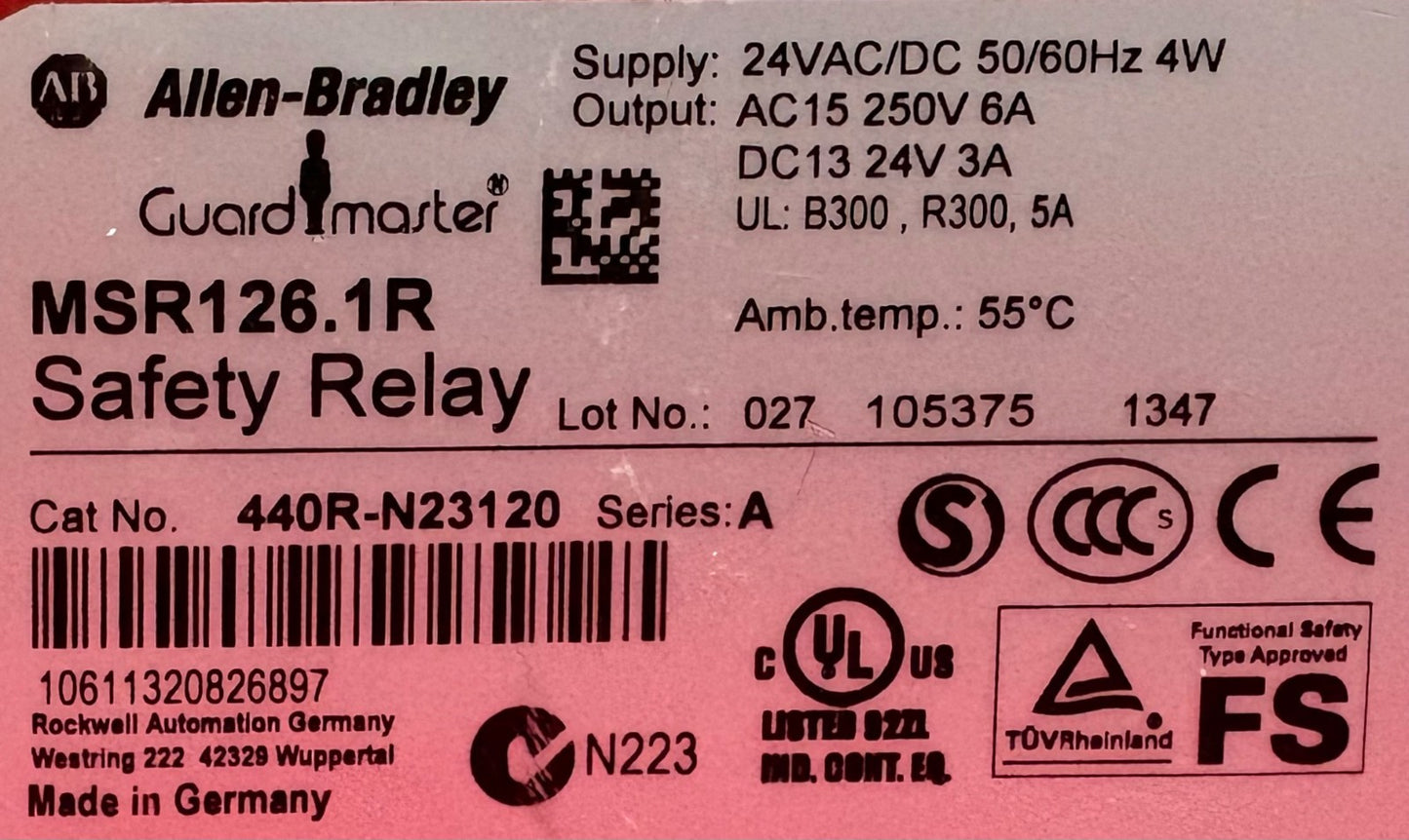 Allen-Bradley AB GUARDMASTER ® MSR126.1R 440R-N23120 SER A 24VAC/DC SAFETY RELAY