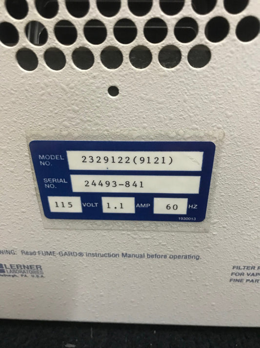 LERNER LABORATORIES FUME-GARD AIR FILTER 2329122 (9121) USED