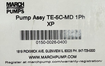 MARCH PUMPS TE-5C-MD 1 PH SN 391532 XP 0150-0026-0400 W/ BALDOR MOTOR CC-550712