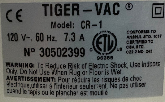 TIGER-VAC ®  CR-1 CLEANROOM VACUUM CLEANER ULPA FILTER 99.999% ON 0.12 MICRON